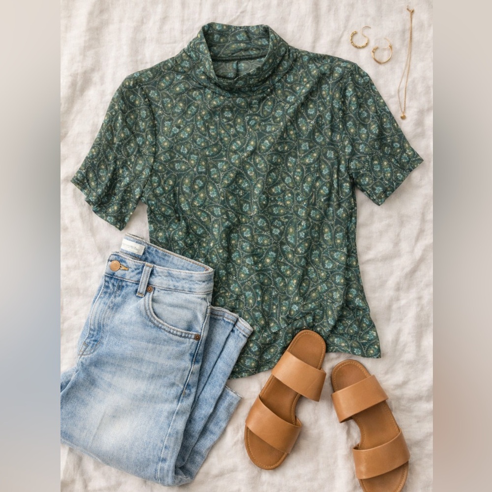 Anthropologie Green Vintage Floral Top- Size Small - Boho - Cottage Core